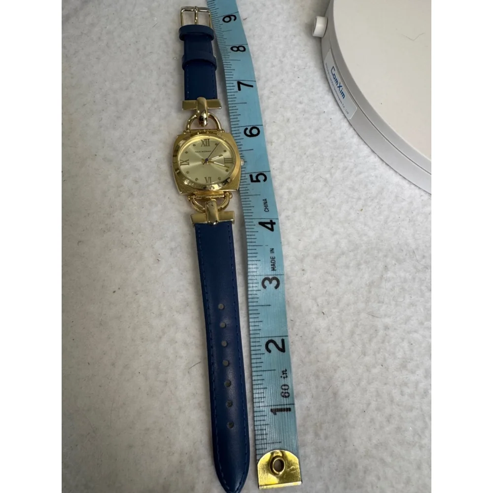 Women's Isaac Mizrahi LIVE Watch Gold and Blue leather band EUC